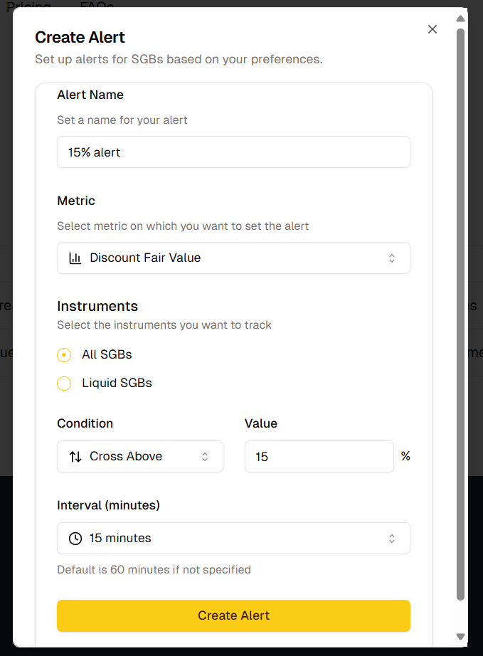 Create a new SGB Alert with customizable parameters